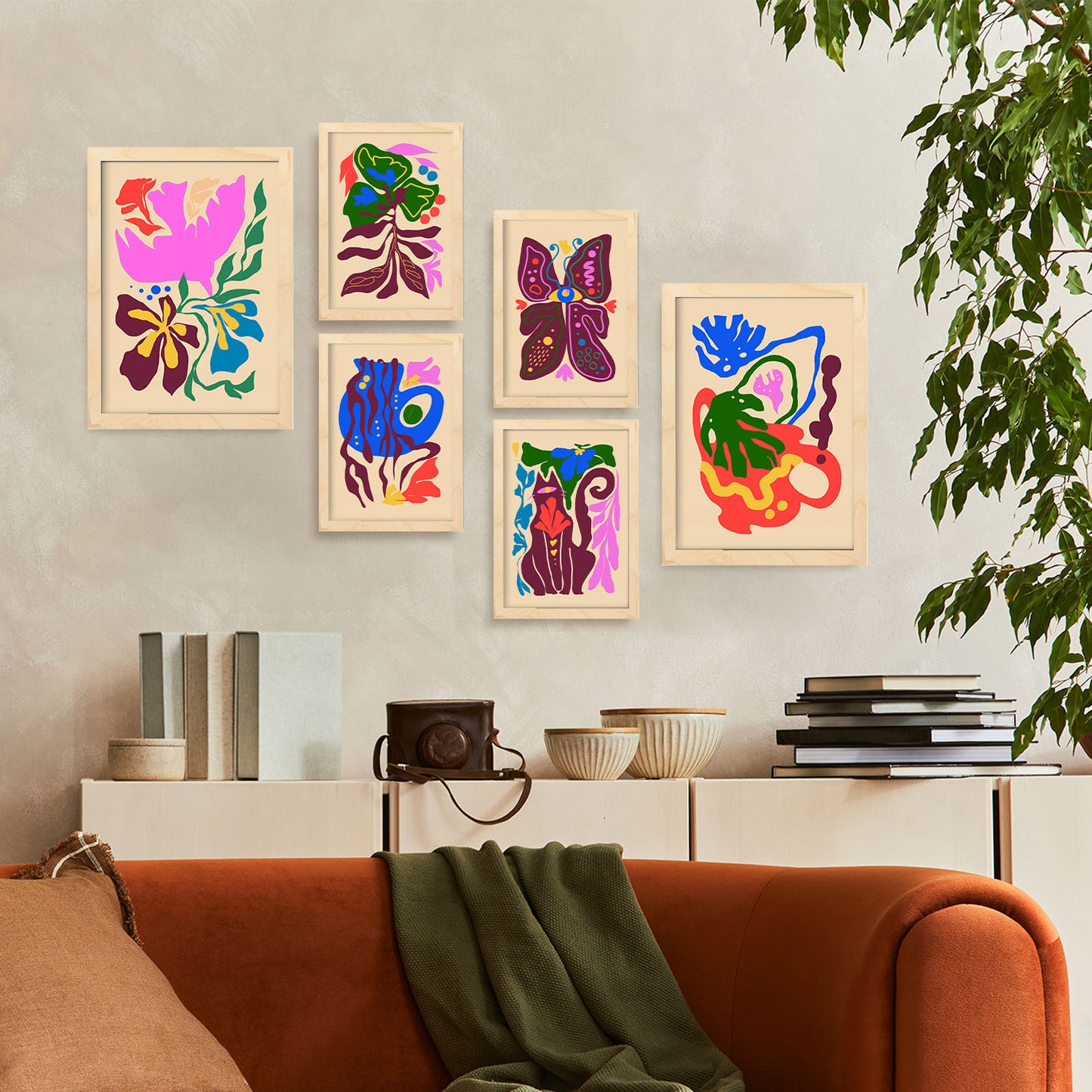 Nacnic Set de 6 Pintoresco 4 Posters. En Abstracto de las flores. Estampados decorativos estéticos para su sala de estar, dormitorio, hogar Tamaños A4 y A3