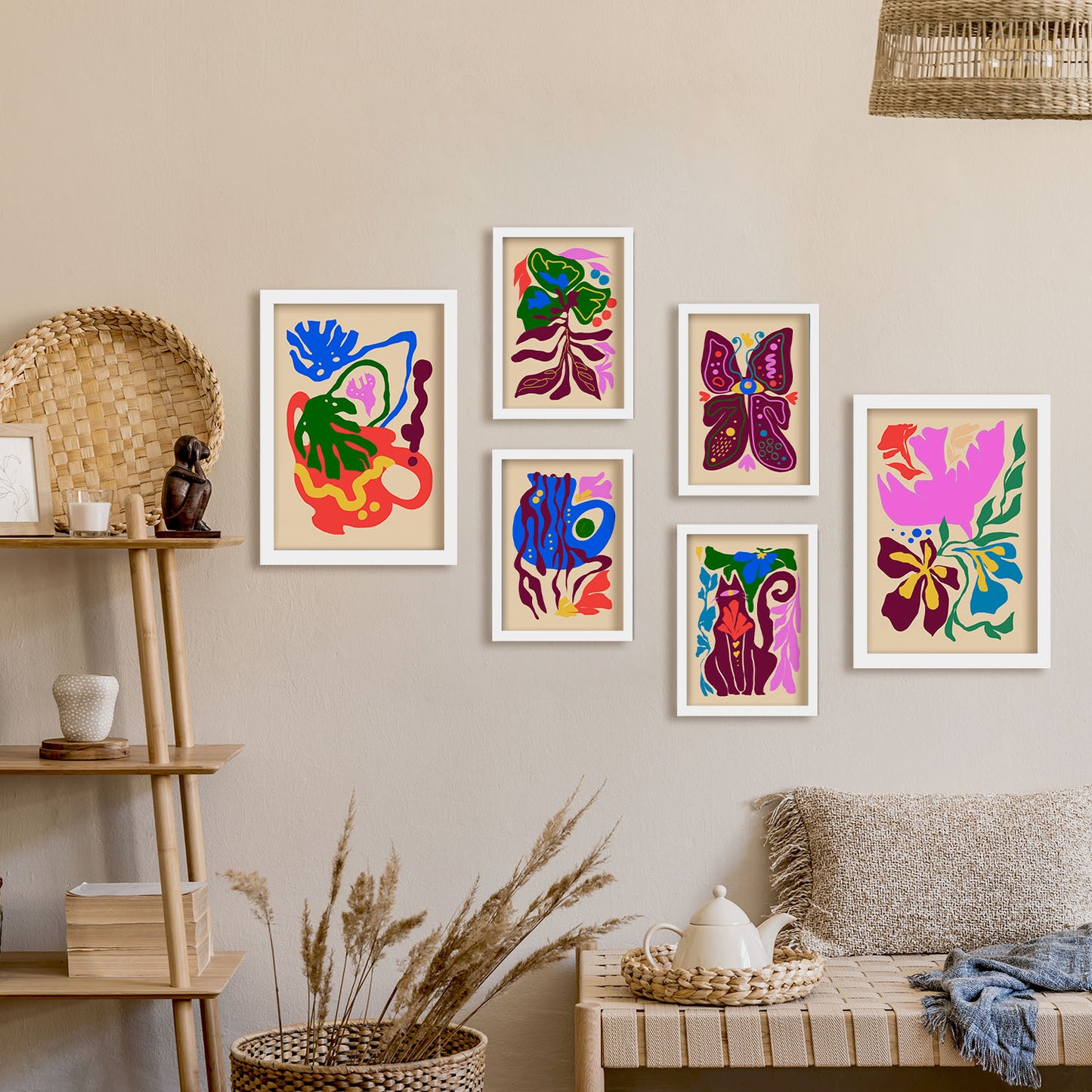 Nacnic Set de 6 Pintoresco 4 Posters. En Abstracto de las flores. Estampados decorativos estéticos para su sala de estar, dormitorio, hogar Tamaños A4 y A3