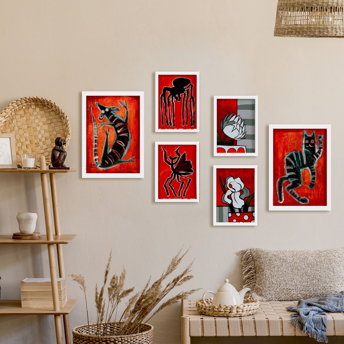 Nacnic Set de 6 Marcos de criaturas 1 Posters. En Resúmenes de animales. Estampados decorativos estéticos para su sala de estar, dormitorio, hogar Tamaños A4 y A3