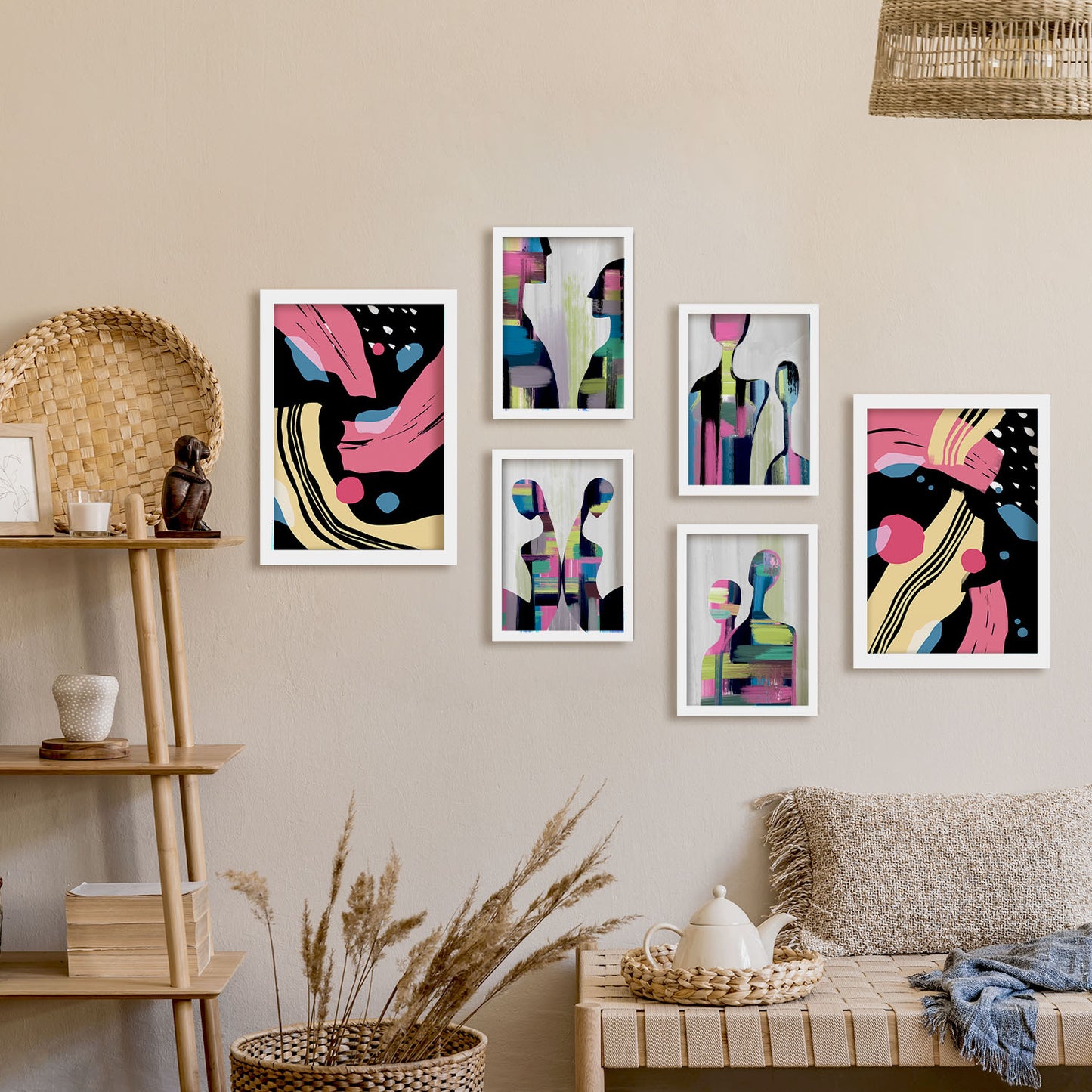 Nacnic Set de 6 Modos de comportamiento Posters. En Amantes abstracto. Estampados decorativos estéticos para su sala de estar, dormitorio, hogar Tamaños A4 y A3