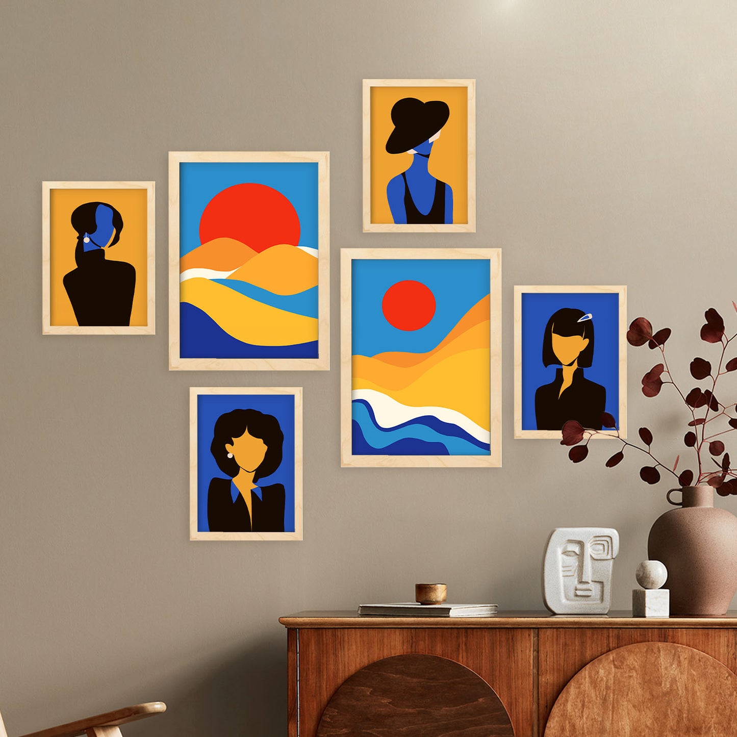 Nacnic Set de 6 Muchacho del desierto Posters. En Abstracto femenino. Estampados decorativos estéticos para su sala de estar, dormitorio, hogar Tamaños A4 y A3