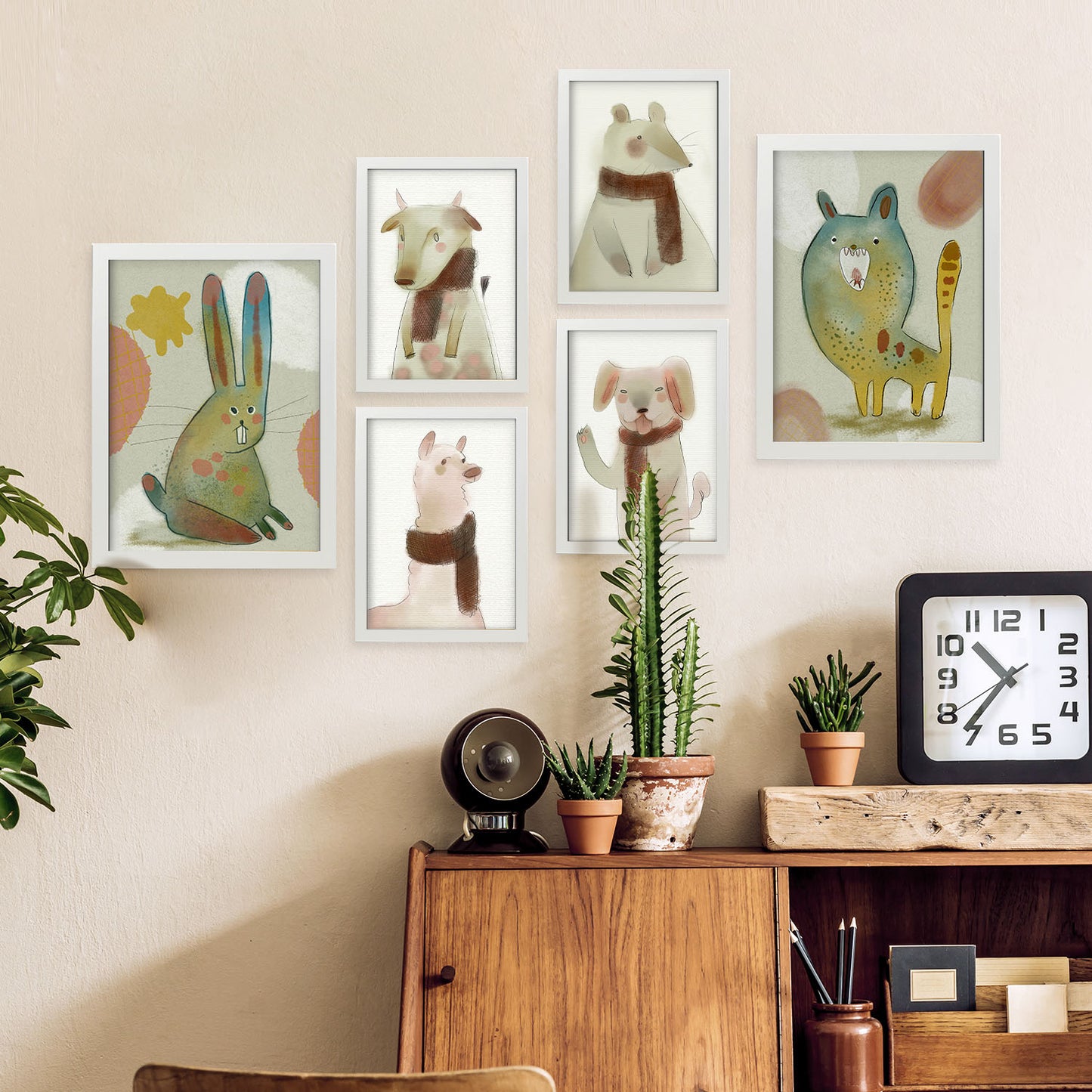Nacnic Set de 6 Conejos y cachorros 1 Posters. En Resúmenes de animales. Estampados decorativos estéticos para su sala de estar, dormitorio, hogar Tamaños A4 y A3