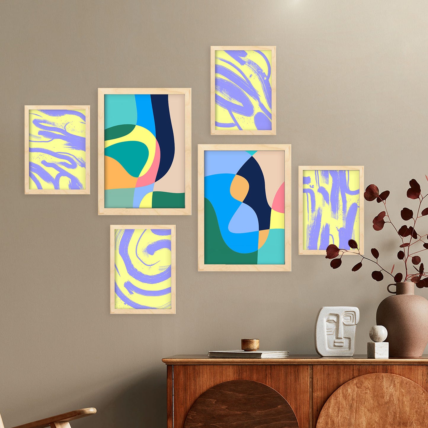 Nacnic Set de 6 Artes sin viento Posters. En Resúmenes coloridos. Estampados decorativos estéticos para su sala de estar, dormitorio, hogar Tamaños A4 y A3
