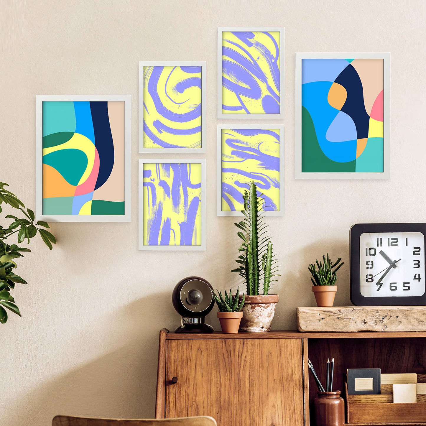 Nacnic Set de 6 Artes sin viento Posters. En Resúmenes coloridos. Estampados decorativos estéticos para su sala de estar, dormitorio, hogar Tamaños A4 y A3