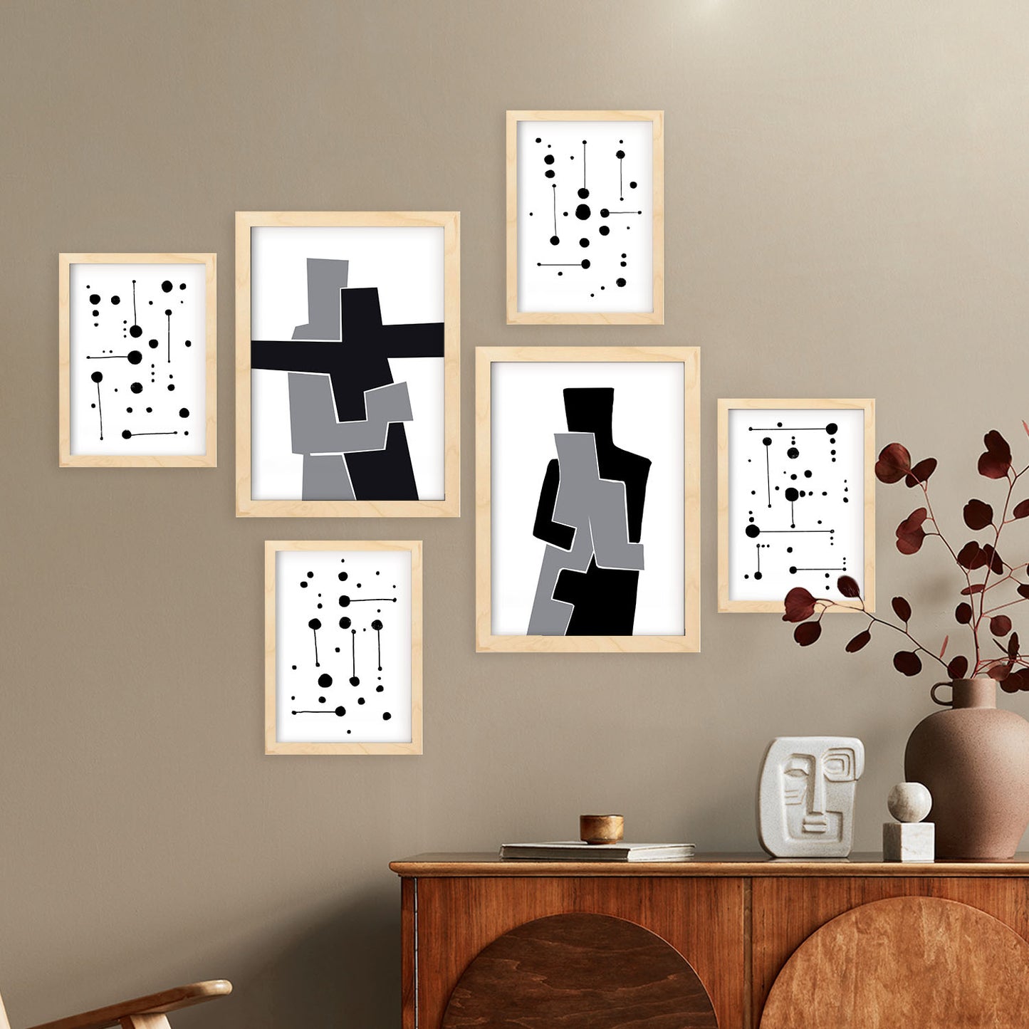 Nacnic Set de 6 Balck y blanco Posters. En Amantes abstracto. Estampados decorativos estéticos para su sala de estar, dormitorio, hogar Tamaños A4 y A3
