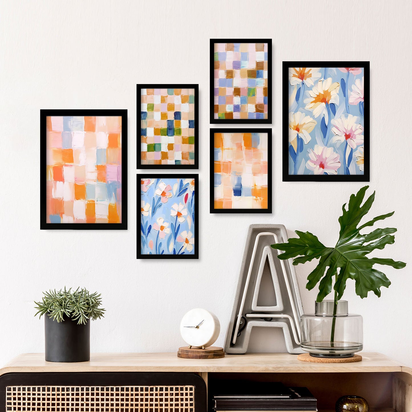 Nacnic Set de 6 Posters de Mosaico en Naranja y Azul