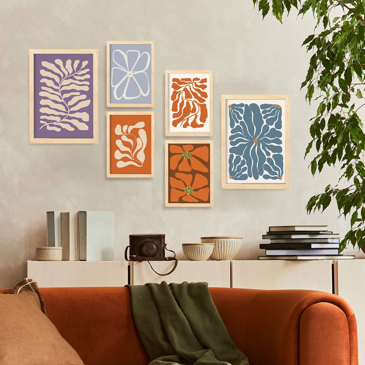 Nacnic Set de 6 Inspirado en Matisse Posters. En Póster de resúmenes. Estampados decorativos estéticos para su sala de estar, dormitorio, hogar Tamaños A4 y A3