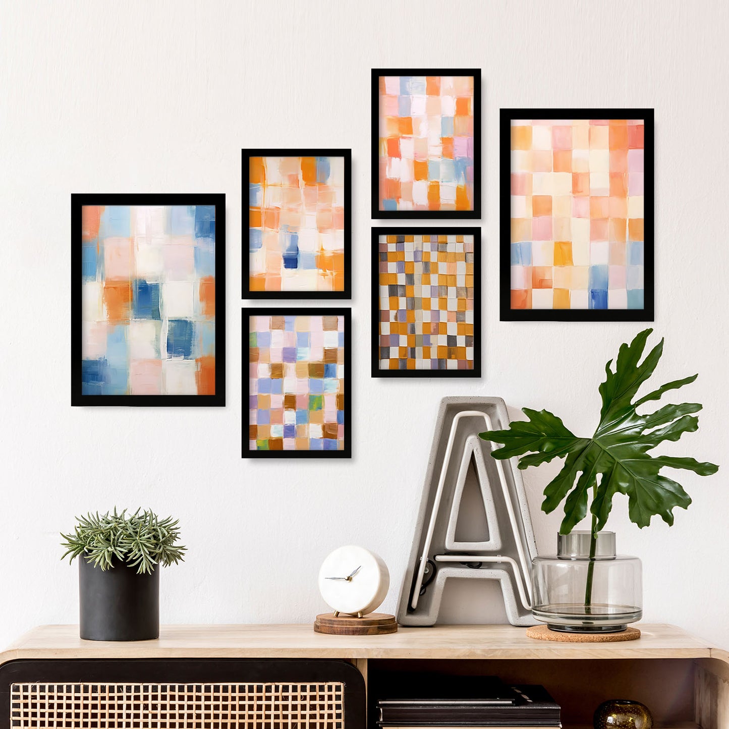 Nacnic Set de 6 Posters Mosaico Naranja y Azul 2 para Sala de Estar y Dormitorio