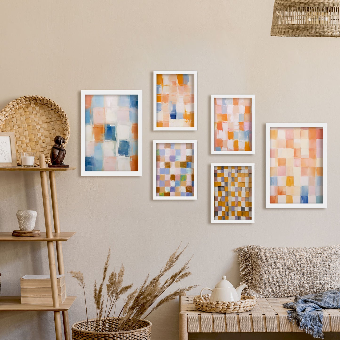 Nacnic Set de 6 Posters Mosaico Naranja y Azul 2 para Sala de Estar y Dormitorio