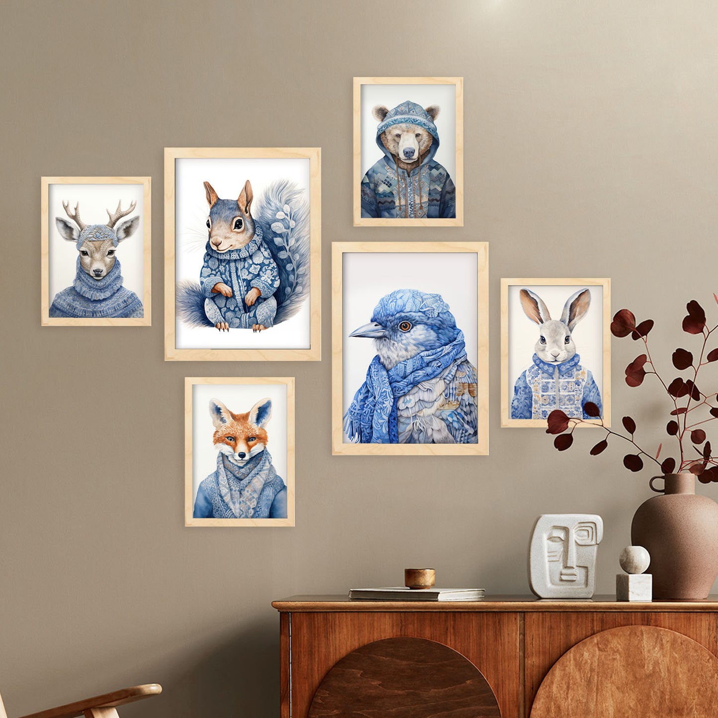 Nacnic Set de 6 Animales en ropa de invierno Posters. En Huellas de guardería. Estampados decorativos estéticos para su sala de estar, dormitorio, hogar Tamaños A4 y A3