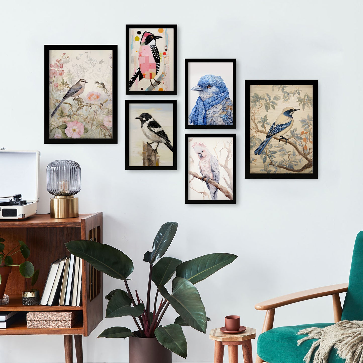 Nacnic Set de 6 Ilustraciones de pájaros Posters. En Huellas de guardería. Estampados decorativos estéticos para su sala de estar, dormitorio, hogar Tamaños A4 y A3