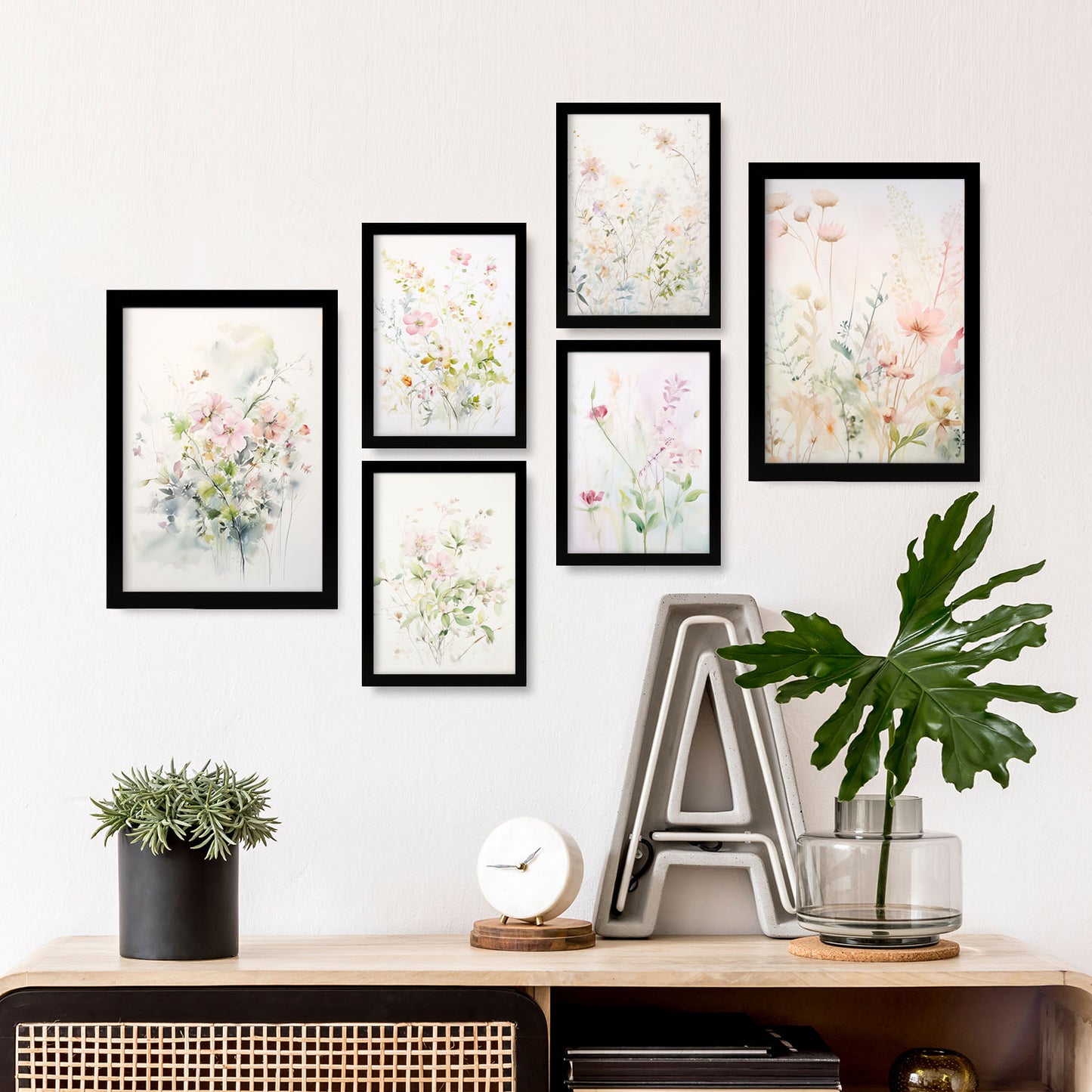 Nacnic Set de 6 Colección floral Posters. En Huellas de guardería. Estampados decorativos estéticos para su sala de estar, dormitorio, hogar Tamaños A4 y A3