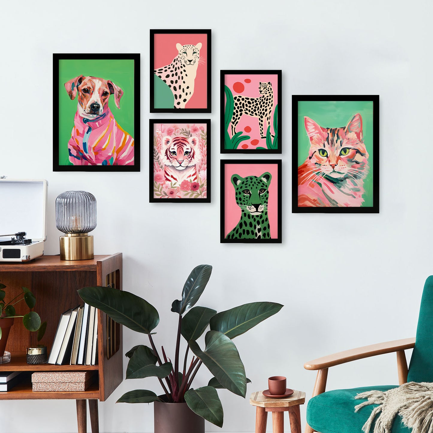 Nacnic Set de 6 Mascotas rosadas Posters. En Huellas de guardería. Estampados decorativos estéticos para su sala de estar, dormitorio, hogar Tamaños A4 y A3