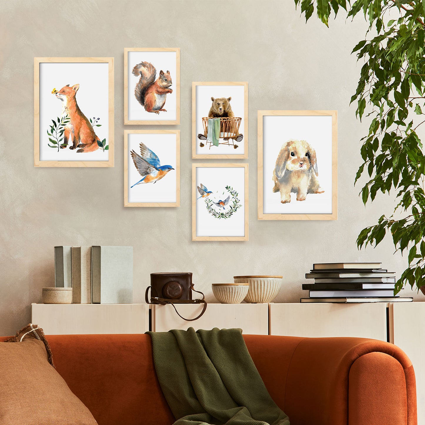 Nacnic Set de 6 Animales de acuarela Posters. En Huellas de guardería. Estampados decorativos estéticos para su sala de estar, dormitorio, hogar Tamaños A4 y A3