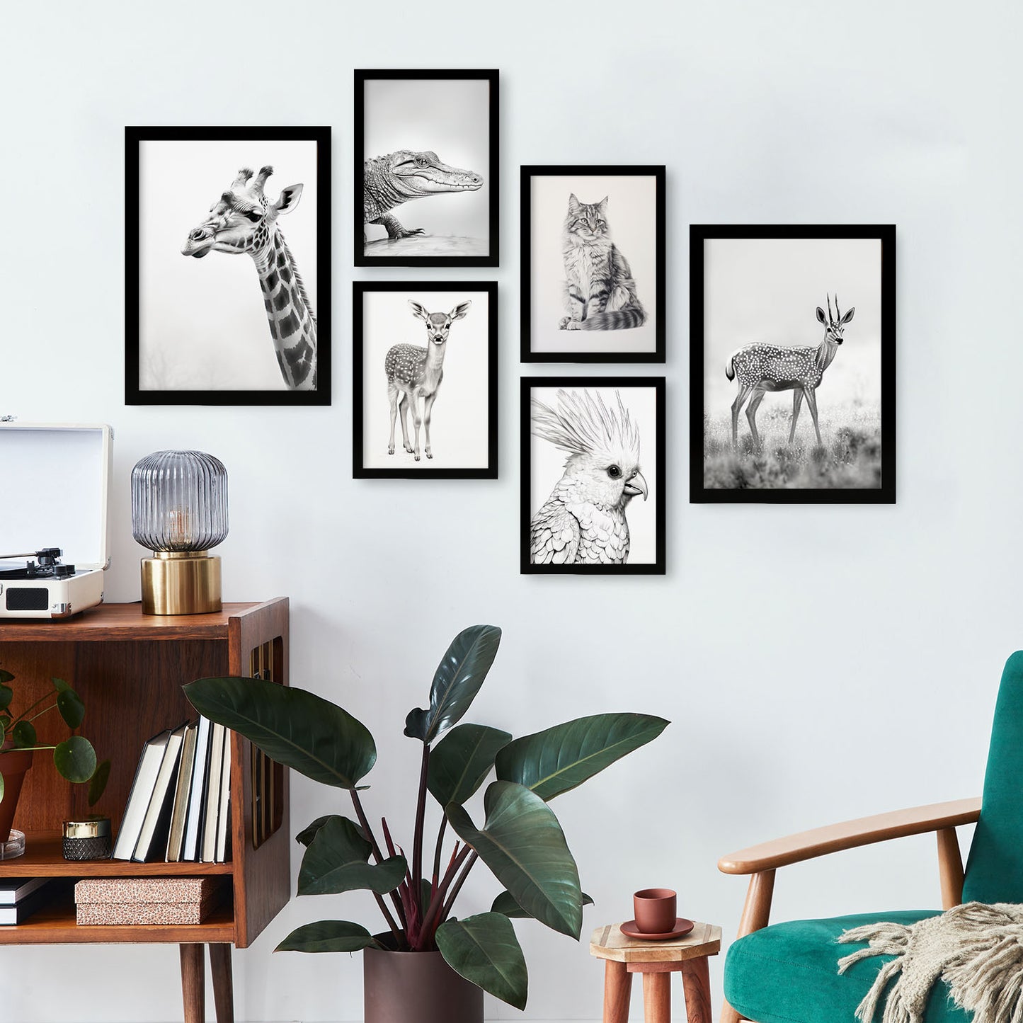 Nacnic Set de 6 Animales de lápiz Posters. En Huellas de guardería. Estampados decorativos estéticos para su sala de estar, dormitorio, hogar Tamaños A4 y A3