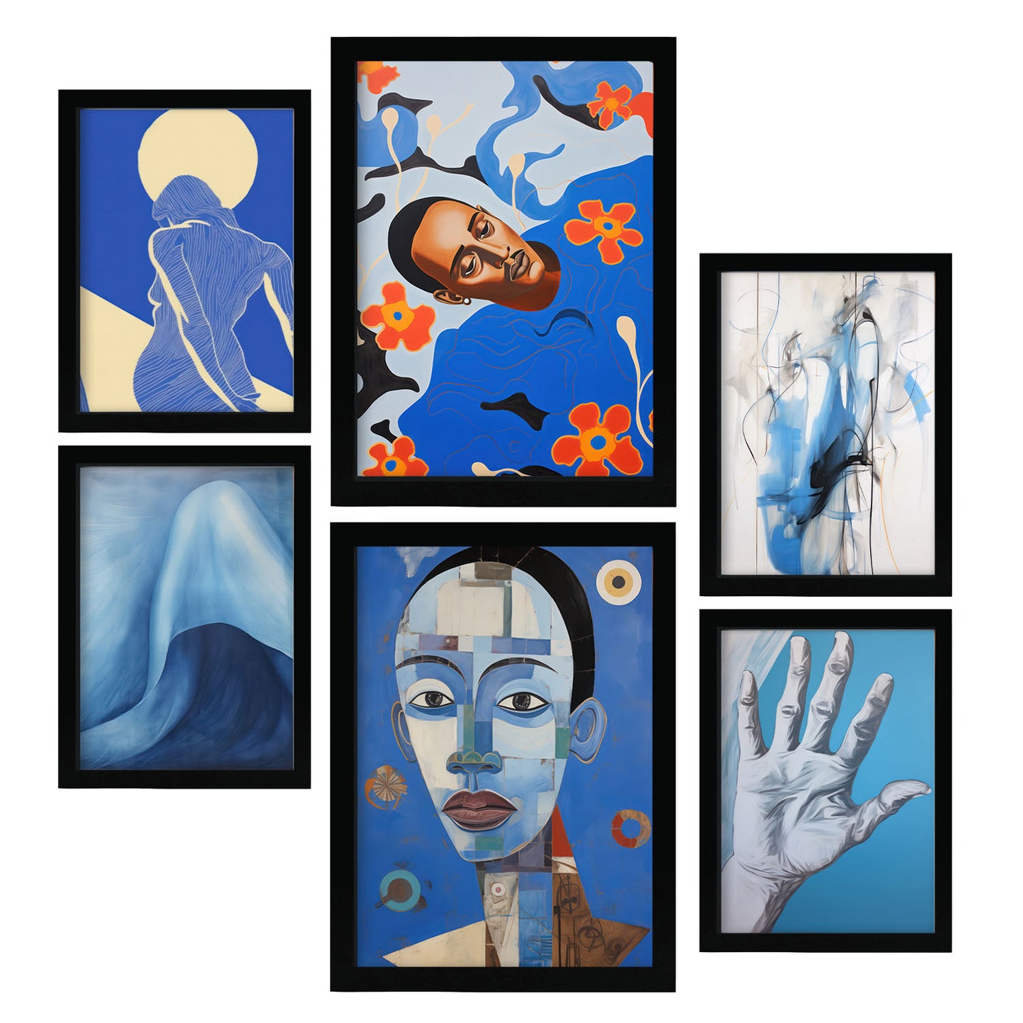 Conjunto de 6 Láminas Abstractas Azules de Nacnic en Estilo Ecléctico