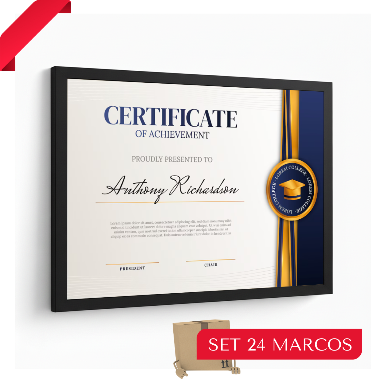 Set 24 Marcos A4 - Madera MDF Negro y Plexiglás - Fotografía, Láminas, Diplomas