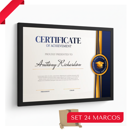 Set 24 Marcos A4 - Madera MDF Negro y Plexiglás - Fotografía, Láminas, Diplomas