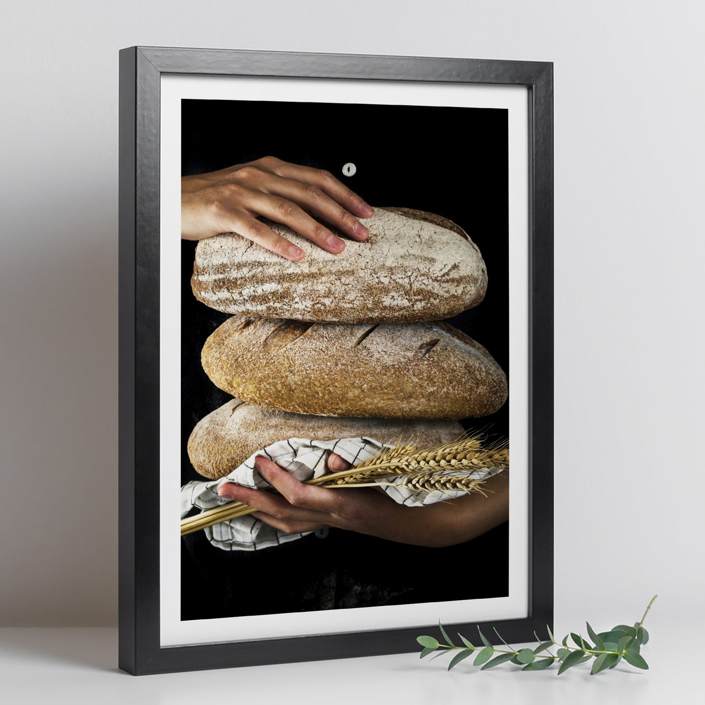 Set de 3 Cuadros de Cocina Mediterránea, Pan, Aceite de Oliva, Verduras Ilustración impresa en estilo Fotográfico para decorar Cocina, Despensa, Comedor, Restaurante, Cafetería