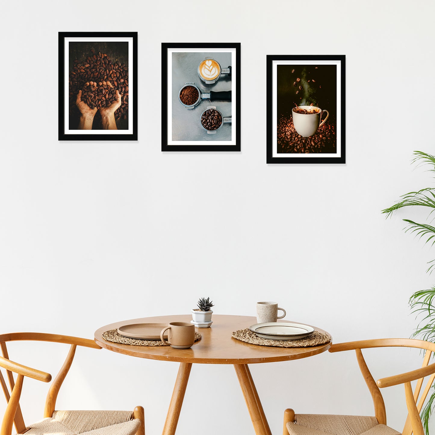 Set de 3 Cuadros de Café Tostado Ilustración impresa en estilo Fotográfico para decorar las paredes de Cocina, Despensa, Comedor, Restaurante, Cafetería