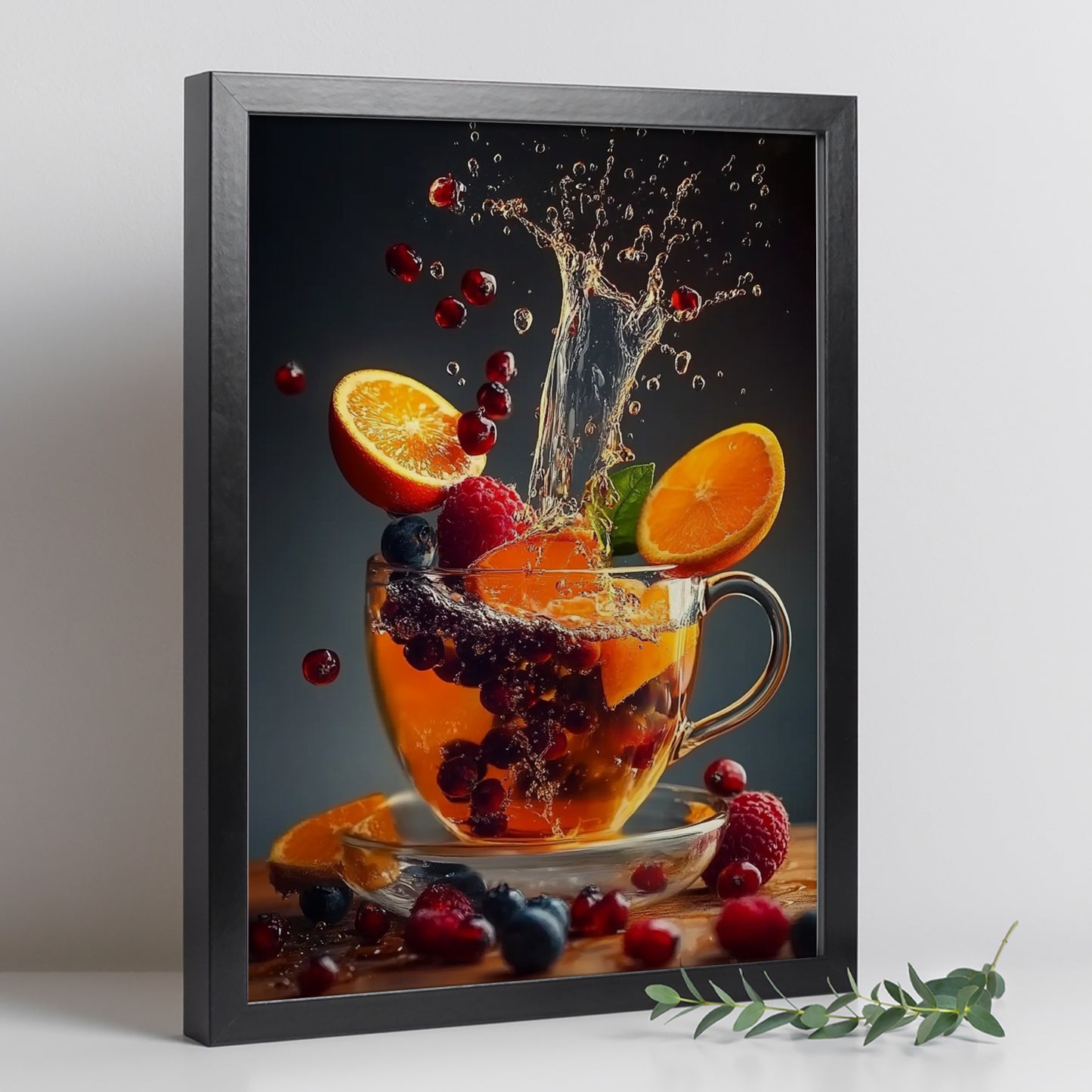 Set de 2 Cuadros de Colores con Té de Frutas Refrescantes Ilustración impresa en estilo Fotográfico para decorar las paredes de Cocina, Despensa, Comedor, Restaurante