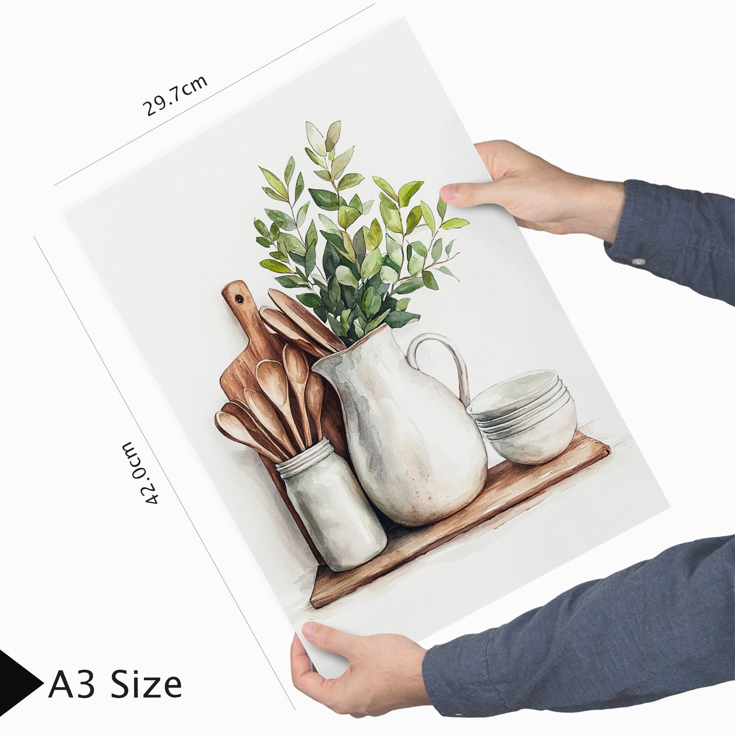 Set de 3 Cuadros Utensilios y herramientas de Cocina Póster en Acuarela con Ilustración impresa para decorar las paredes de la Cocina, Despensa, Comedor, Restaurante