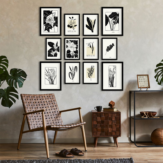 Conjunto de 12 impresiones botánicas - 4 láminas A3 y 8 láminas A4 - Diseño Botánico 1  - Estilizado y versátil arte de pared - Póster de decoración de pared.