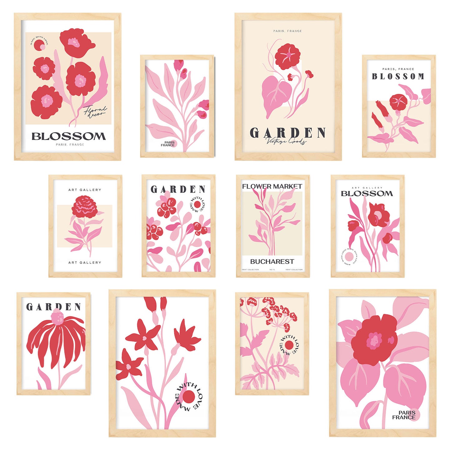 Conjunto de 12 láminas botánicas de diseño exquisito y arte de pared