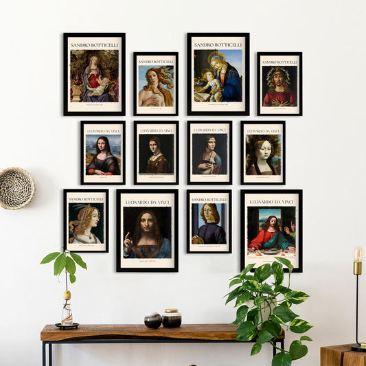 Conjunto de Impresiones Exquisitas: Obras Maestras de Botticelli y Da Vinci, Estilo de Pintor Famoso, Tamaños A3 y A4, 12 Impresiones, Impresiones de Arte de Pared, Póster, Decoración d...