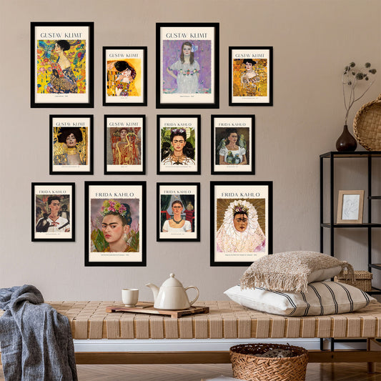 Conjunto de impresiones de arte de Klimt y Frida - 4 láminas A3 y 8 láminas A4 - Estilo de famosos pintores  - Diseño vibrante - Impresiones de arte de pared de 200 caracteres, póster...