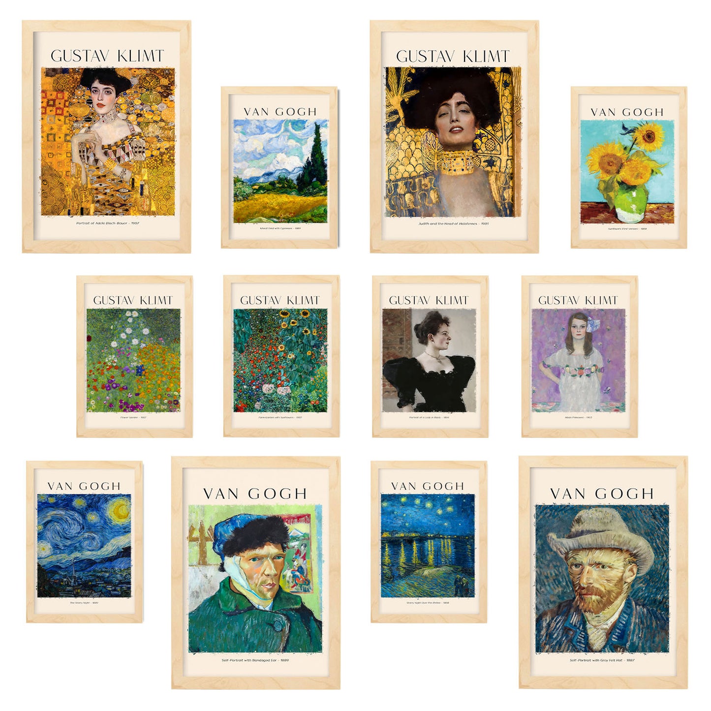 Conjunto de láminas de arte de Klimt y Van Gogh - 12 piezas, estilo de pintores famosos, colores vibrantes