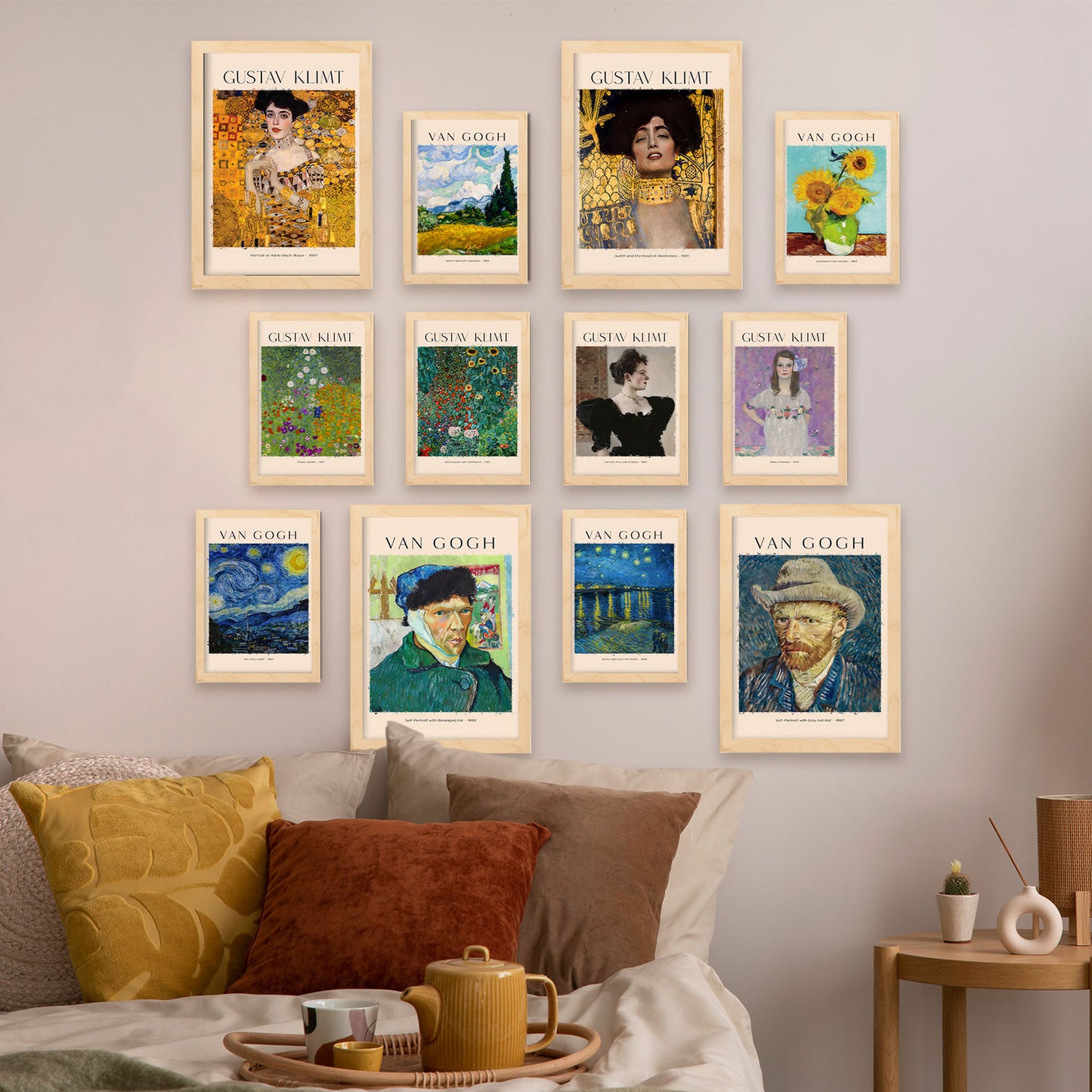 Conjunto de láminas de arte de Klimt y Van Gogh - 12 piezas, estilo de pintores famosos, colores vibrantes