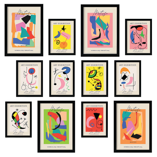 Conjunto de láminas de arte Matisse y Miró - 12 piezas - Estilo pintor famoso - Marcos surtidos