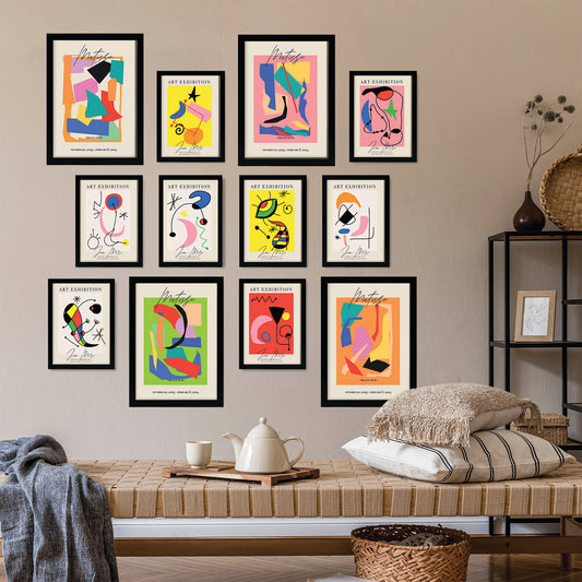 Conjunto de impresiones de arte de Matisse y Miró - 12 piezas (4 láminas A3 y 8 láminas A4) - Estilo de pintor famoso - Marcos surtidos  - Impresiones de arte de pared, póster, decorac...