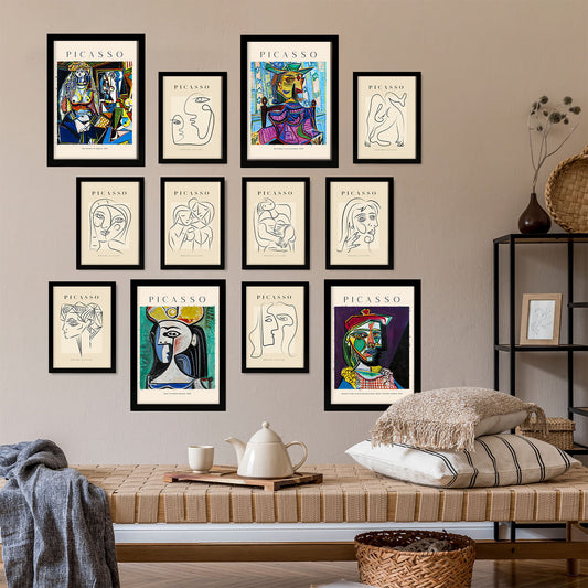 Picasso 1: Colección de famoso pintor - Conjunto de 12 impresiones (4 láminas A3 y 8 láminas A4) - Diseños icónicos, . Impresiones de arte de pared póster decorativo de pared.