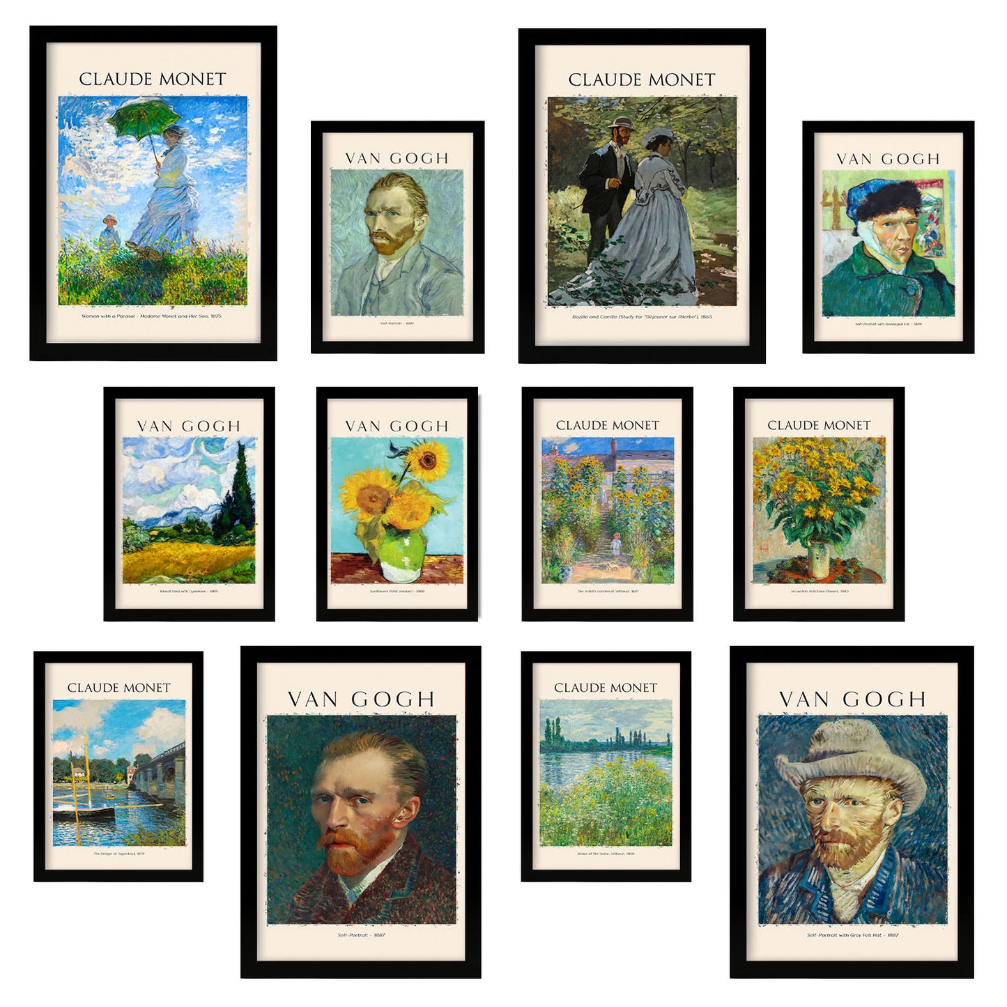 Conjunto de láminas de arte de Van Gogh y Monet: 12 piezas, estilo de pintores famosos, colores vibrantes,