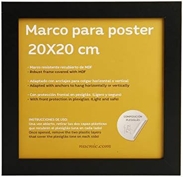 Nacnic - Pack 24 Marcos de Madera MDF Negro y Vidrio Acrílico | Protección y Expositor de Fotografías, Láminas, Pósters, Cuadros y Decoración para Salón, Dormitorio u Oficina | 20x20 cm