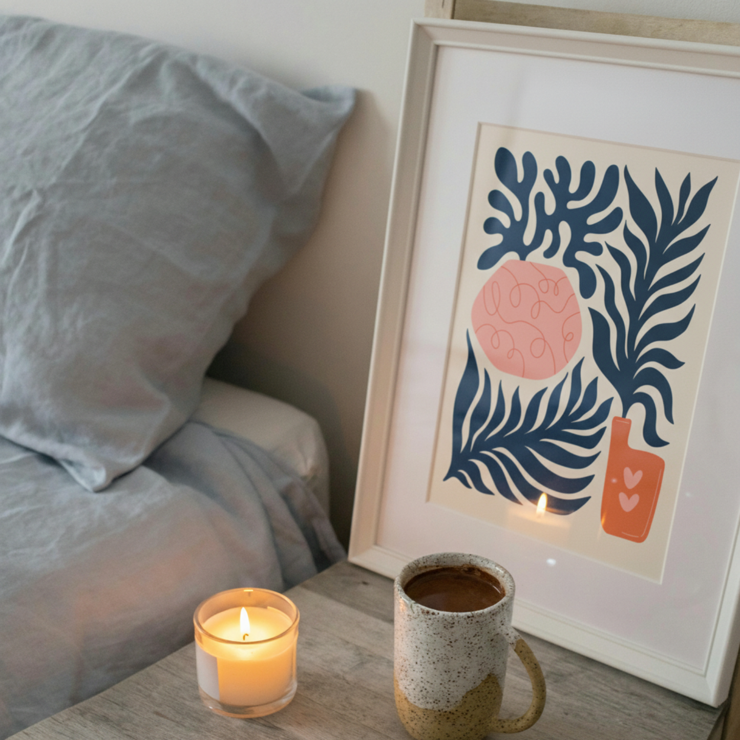 Set de 6 pósters Flower Power en colores pastel. Láminas minimalistas de flores y hojas con estilo moderno para decorar hogar, oficina o estudio. Tamaños A3 y A4.