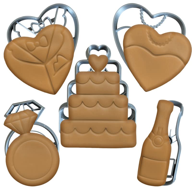 Moose Goods 5 moldes pequeños para galletas, 8,9 cm, para hornear, diferentes formas de boda, diseño apto para alimentos, paquete variado