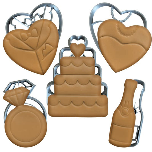 Moose Goods 5 moldes pequeños para galletas, 8,9 cm, para hornear, diferentes formas de boda, diseño apto para alimentos, paquete variado