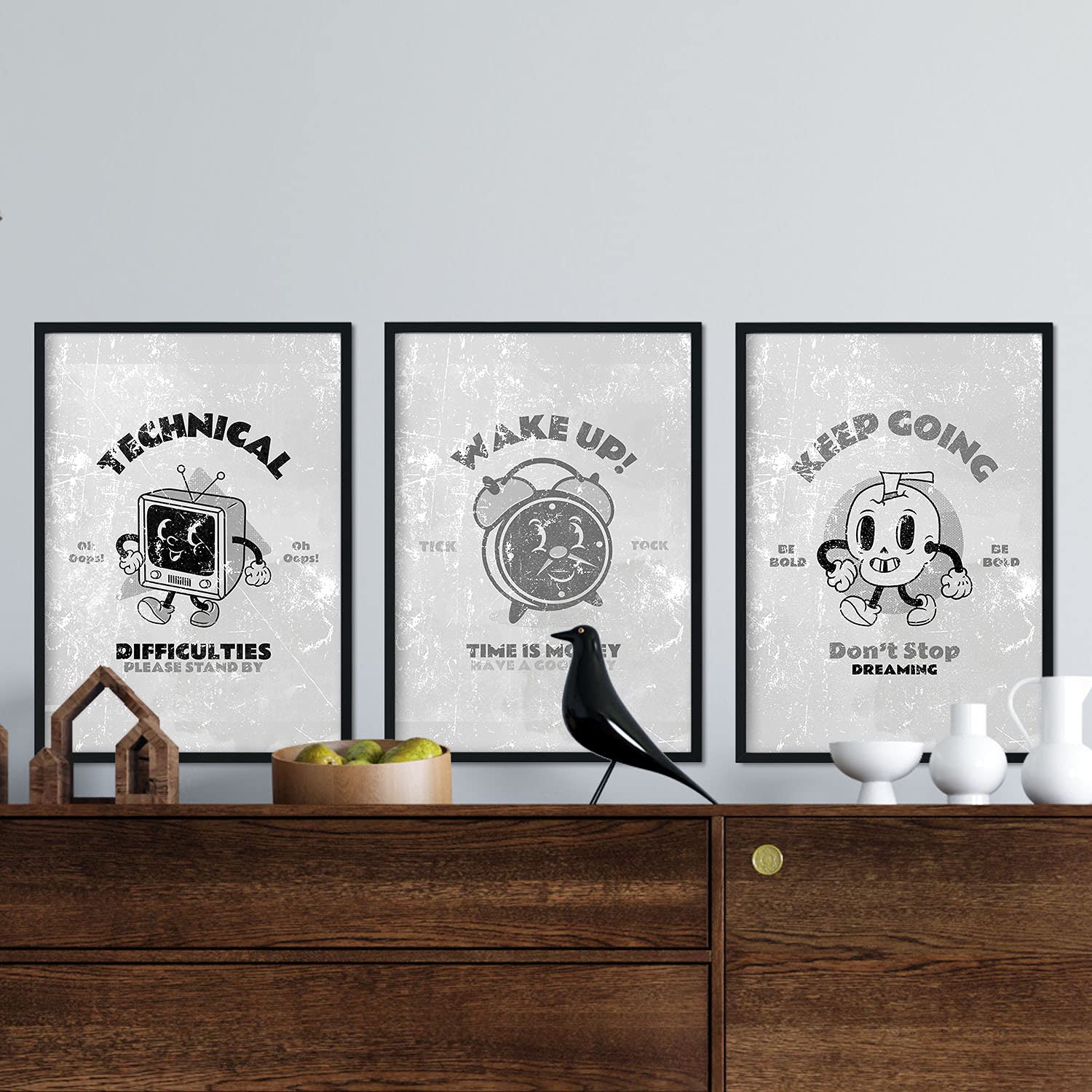 Pack de láminas Set técnico. Pósters con ilustraciones de dibujos retro en tonos grises.-Artwork-Nacnic-Nacnic Estudio SL