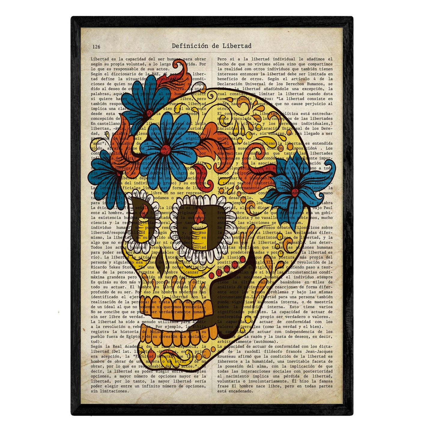 imprime calaveras con definiciones de enciclopedia en español - Libertad, imaginación, emociones, eternidad - Juego de 4-Artwork-Nacnic-Nacnic Estudio SL