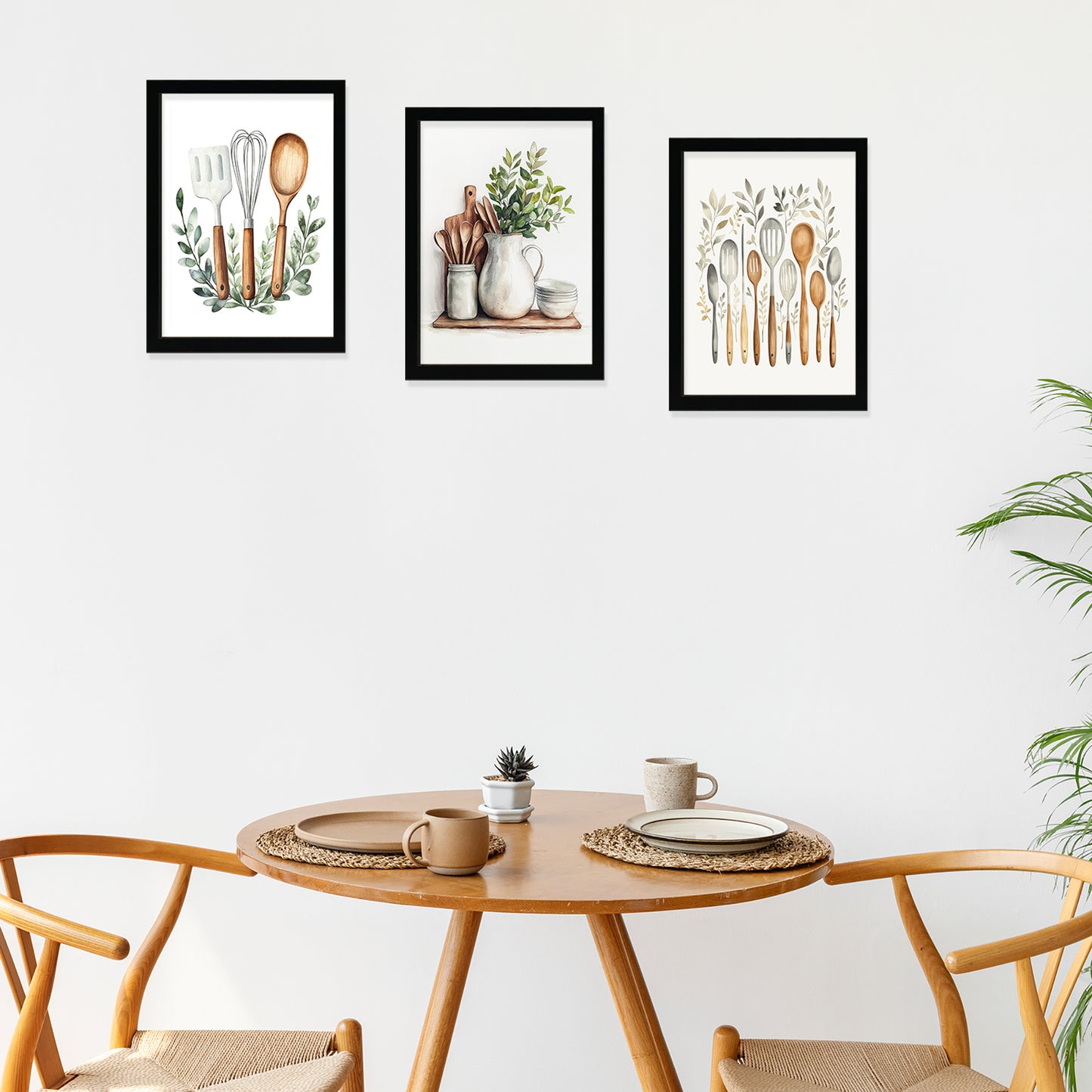 Set de 3 Cuadros Utensilios y herramientas de Cocina Póster en Acuarela con Ilustración impresa para decorar las paredes de la Cocina, Despensa, Comedor, Restaurante