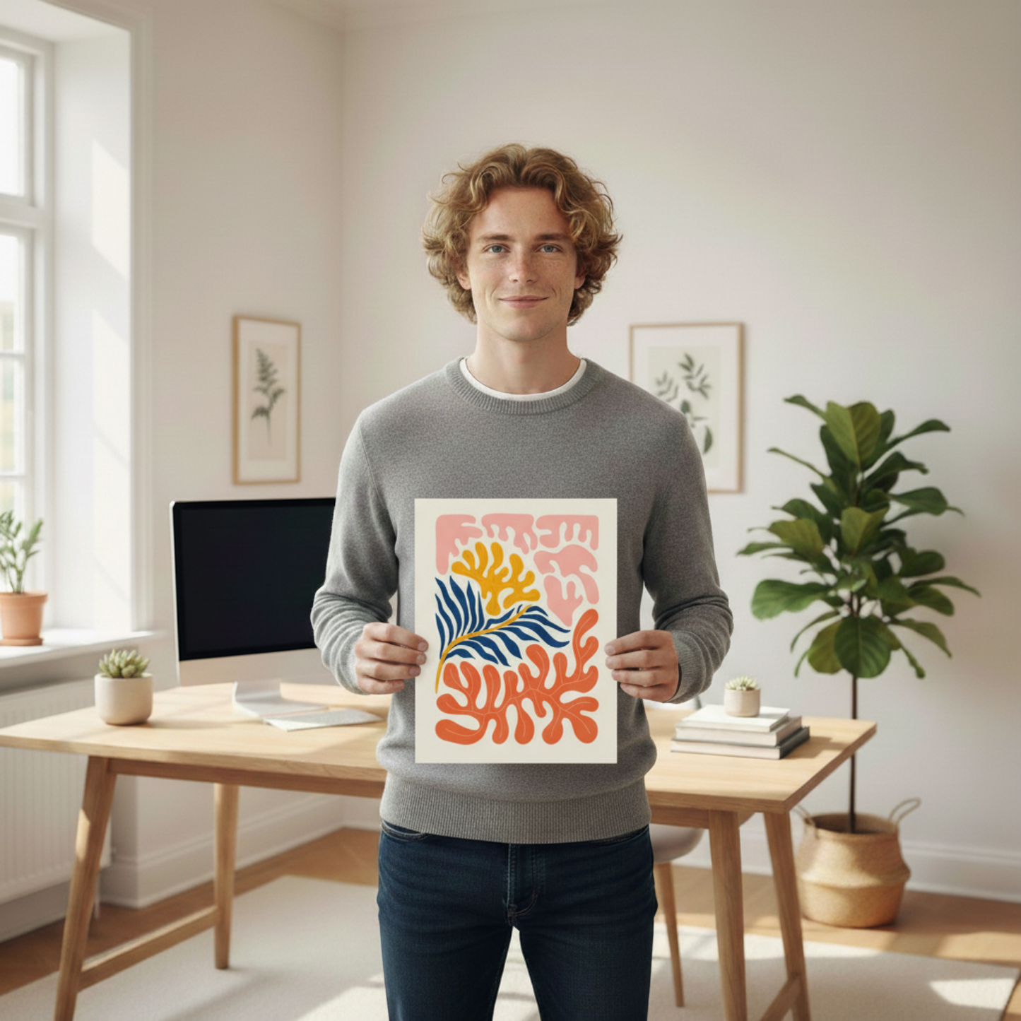 Set de 6 pósters Flower Power en colores pastel. Láminas minimalistas de flores y hojas con estilo moderno para decorar hogar, oficina o estudio. Tamaños A3 y A4.