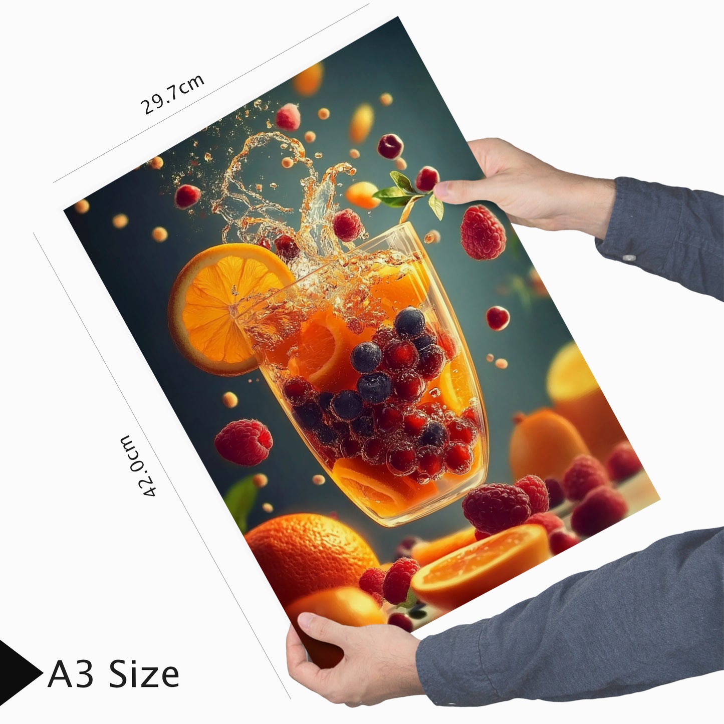 Set de 2 Cuadros de Colores con Té de Frutas Refrescantes Ilustración impresa en estilo Fotográfico para decorar las paredes de Cocina, Despensa, Comedor, Restaurante