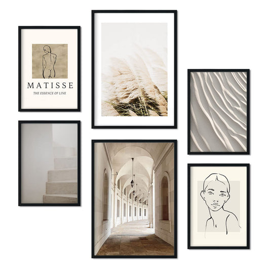 - 6 Láminas Fotografía Dibujo Matisse - Cuadros Decorativos Ilustración Arte Lineal - Pósters para enmarcar Salón Comedor - A3 y A4 -Artwork-Nacnic-Nacnic Estudio SL