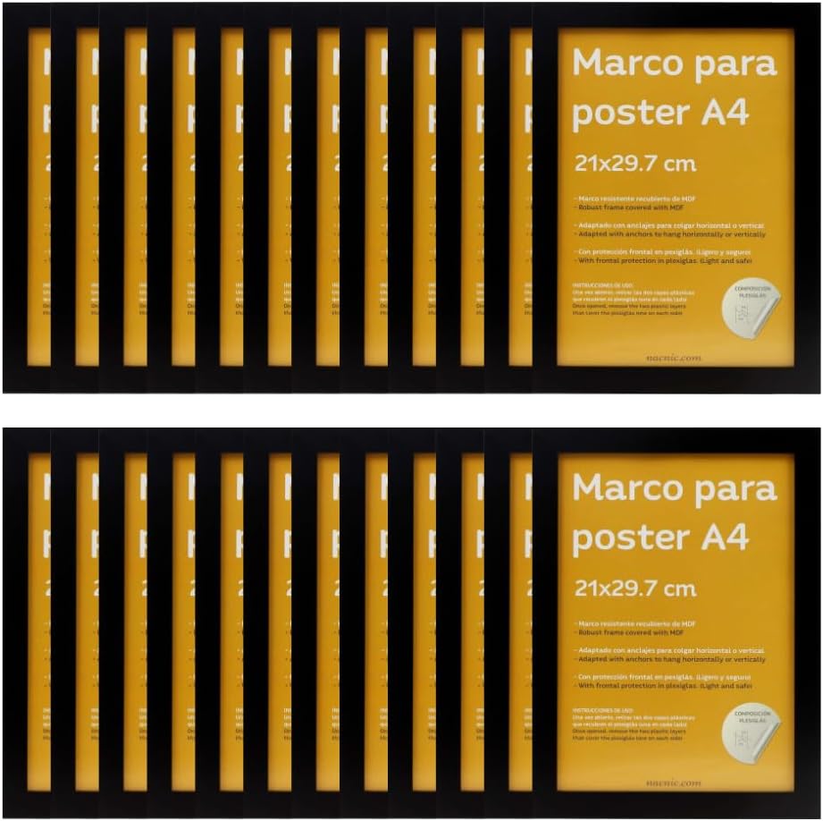Set 24 Marcos A4 - Madera MDF Negro y Plexiglás - Fotografía, Láminas, Diplomas