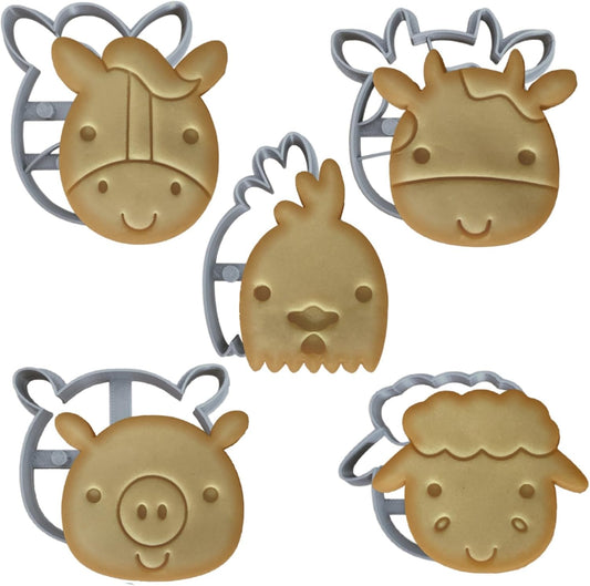 Cortadores de galletas de animales de granja, juego de 5 cortadores de galletas para fiestas de cumpleaños de niños o fiestas temáticas, incluye cortador de galletas de pollo, cerdo, vaca,