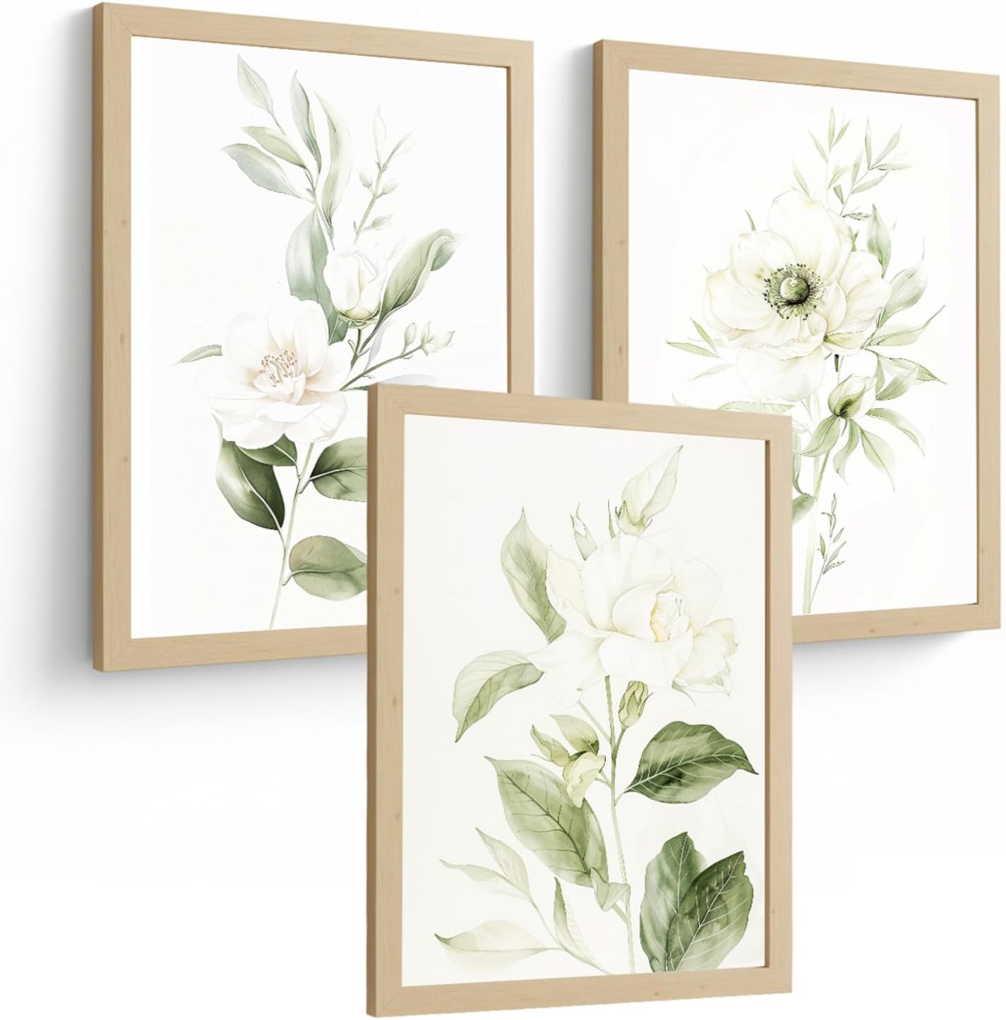 Nacnic Set De 3 Láminas Botánicas Flores Verdes Blancas. Posters Acuarela De Plantas Tonos Verdes Suaves Cuadros. Laminas Decorativas Pared Para Salón Y Dormitorio.