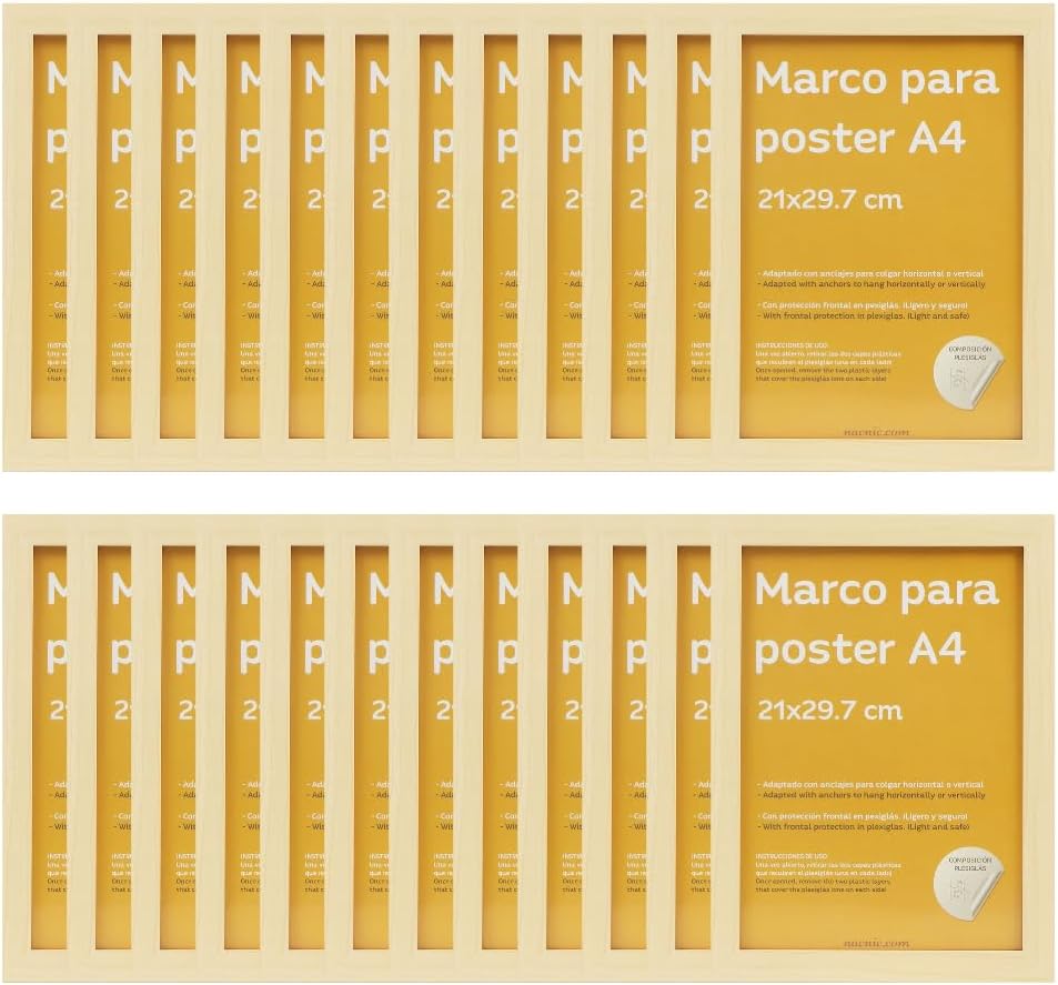 Set 24 Marcos A4 - Madera MDF Madera Clara y Plexiglás - Fotografía, Láminas, Diplomas
